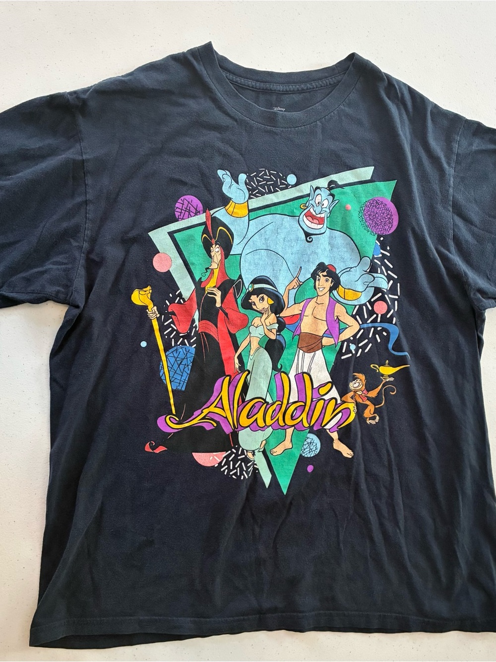 Disney Aladdin Tee - Black with Green, Teal, Red and Yellow Print